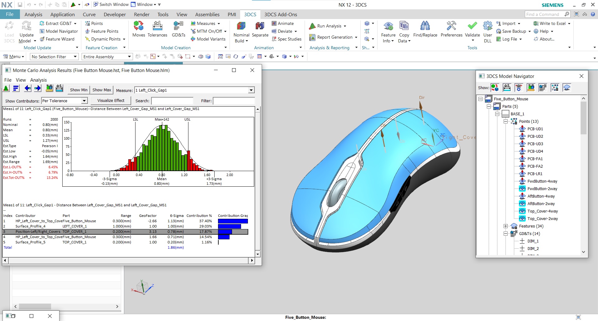 3DCS for NX - Contributors - Source of Variation